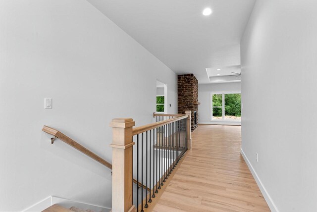 3566 W Hank Ave, De Pere, WI 54115 - corridor featuring an upstairs landing, wood finished floors, baseboards, and recessed lighting