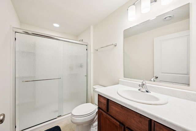 2418 Leopold Way, Sun Prairie, WI 53590 - full bathroom featuring vanity, a shower stall, toilet, and recessed lighting