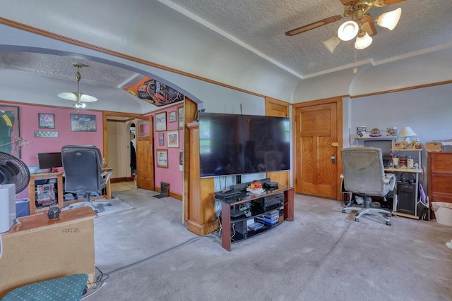1107 S 71st St Unit 1109, West Allis, WI 53214 - office with a ceiling fan, a textured ceiling, arched walkways, and carpet floors