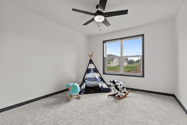 1338 Highland Ridge Dr, De Pere, WI 54115 - game room featuring carpet, baseboards, and a ceiling fan