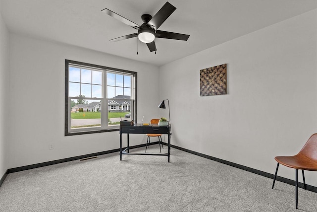 1338 Highland Ridge Dr, De Pere, WI 54115 - office area featuring carpet, baseboards, and a ceiling fan