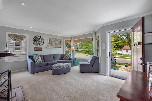 6619 W Fremont Pl, Milwaukee, WI 53219 - living room with carpet flooring, crown molding, and recessed lighting