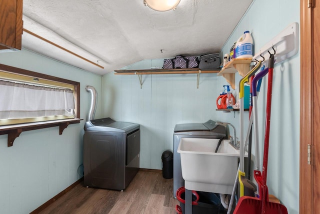 1439 Parkview Dr, Kewaskum, WI 53040 - washroom with washing machine and dryer and wood finished floors