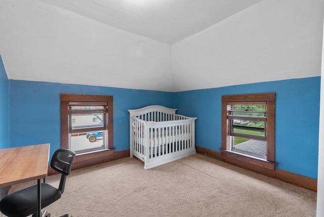 1439 Parkview Dr, Kewaskum, WI 53040 - bedroom with lofted ceiling, carpet floors, baseboards, and a desk