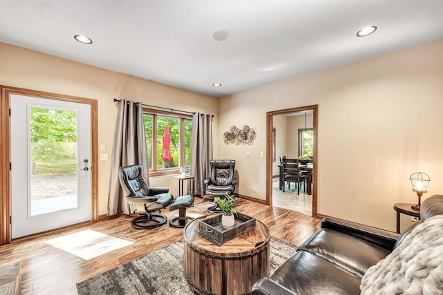 1830 Pine Tree Ct, Luxemburg, WI 54217 - living room featuring wood finished floors, baseboards, and recessed lighting