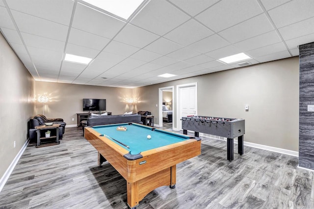 1830 Pine Tree Ct, Luxemburg, WI 54217 - recreation room with wood finished floors, baseboards, pool table, and a drop ceiling