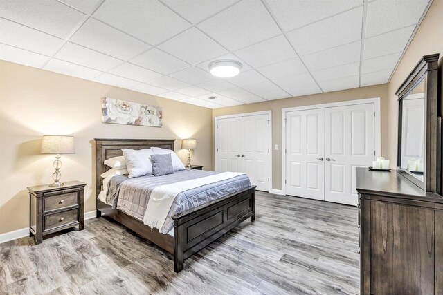 1830 Pine Tree Ct, Luxemburg, WI 54217 - bedroom with a paneled ceiling, wood finished floors, multiple closets, and baseboards