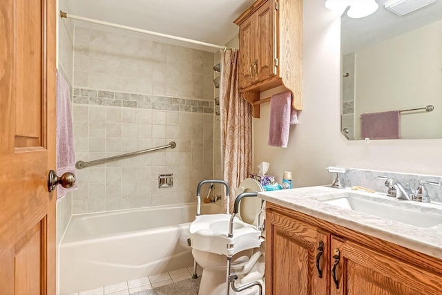 N9570 Sunset Dr, East Troy, WI 53120 - full bath featuring toilet, shower / bath combo, vanity, and tile patterned floors