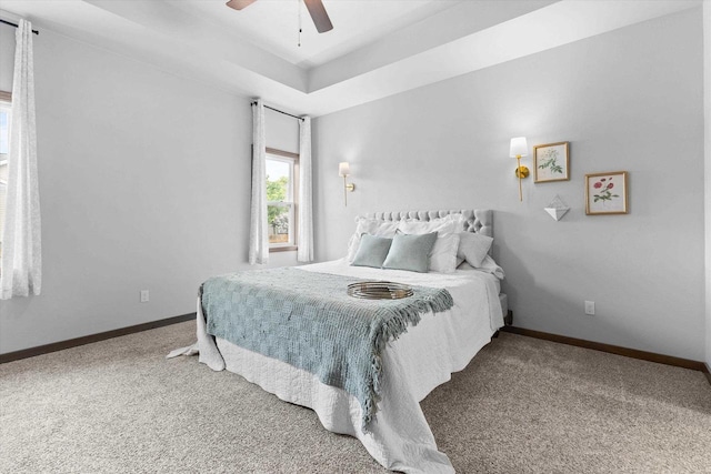 4835 W Jack Pine Ct, Appleton, WI 54913 - carpeted bedroom with baseboards, a raised ceiling, and a ceiling fan