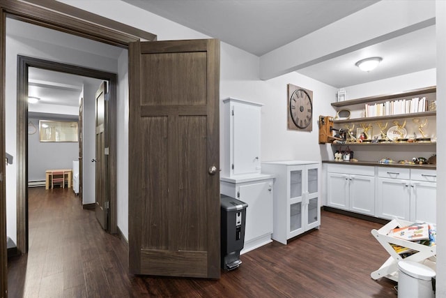 4835 W Jack Pine Ct, Appleton, WI 54913 - kitchen featuring dark wood-style flooring, white cabinets, and open shelves