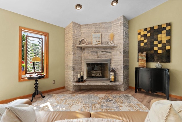 N2068 Alphorn Rd, Monroe, WI 53566 - living area with wood finished floors and a fireplace