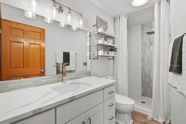 N2068 Alphorn Rd, Monroe, WI 53566 - full bath with vanity, a stall shower, and wood finished floors