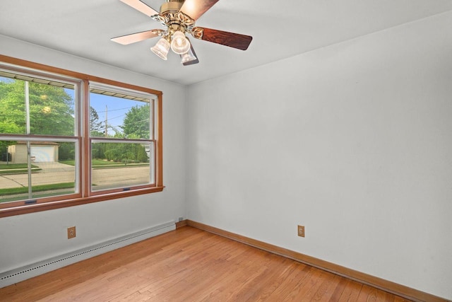 600 Lombard Ave, Racine, WI 53402 - unfurnished room with baseboard heating, baseboards, light wood-style floors, and ceiling fan
