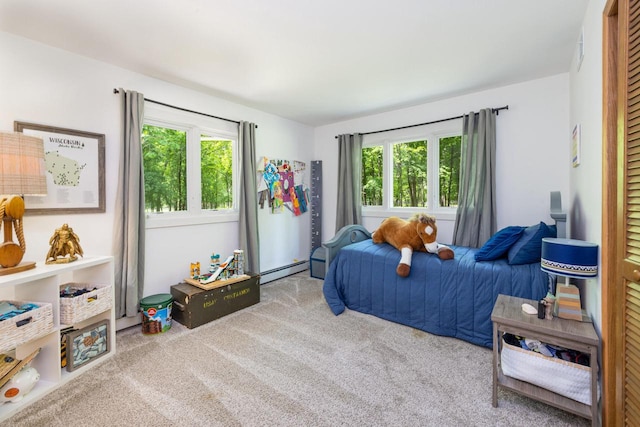 1418 Mill Rd, Delafield, WI 53018 - carpeted bedroom with multiple windows and a baseboard heating unit