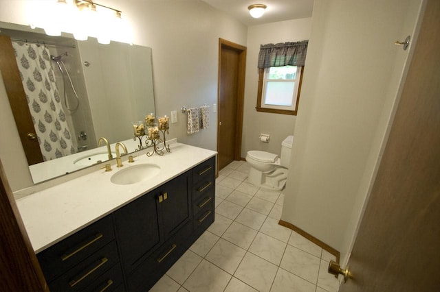 11426 W Woods Rd, Franklin, WI 53132 - bathroom featuring tile patterned floors, toilet, vanity, and a shower with shower curtain