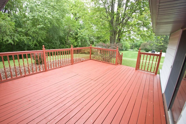 11426 W Woods Rd, Franklin, WI 53132 - wooden terrace with a yard and view of wooded area