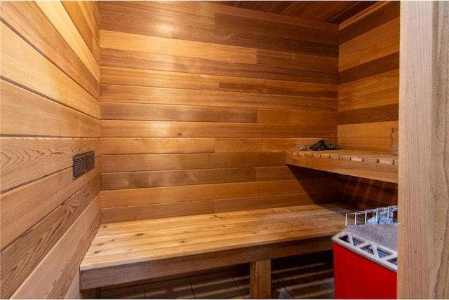 222 1st Ave, Clear Lake, WI 54005 - sauna / steam room with wood walls and tile patterned flooring