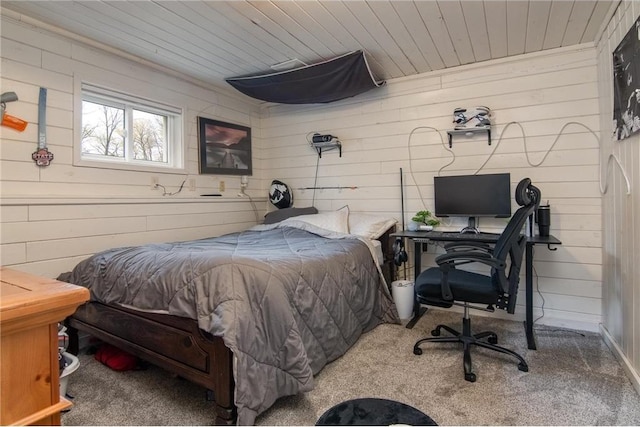 222 1st Ave, Clear Lake, WI 54005 - bedroom featuring carpet floors, wood ceiling, and wood walls
