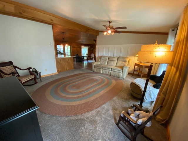 8001 Waschbisch Rd, Oconto Falls, WI 54154 - living room featuring a ceiling fan and carpet floors