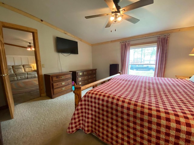 8001 Waschbisch Rd, Oconto Falls, WI 54154 - carpeted bedroom with vaulted ceiling and a ceiling fan