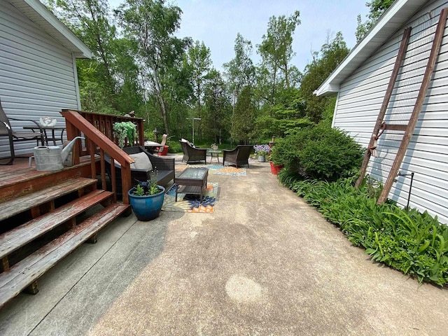 8001 Waschbisch Rd, Oconto Falls, WI 54154 - view of patio featuring an outdoor living space and view of scattered trees