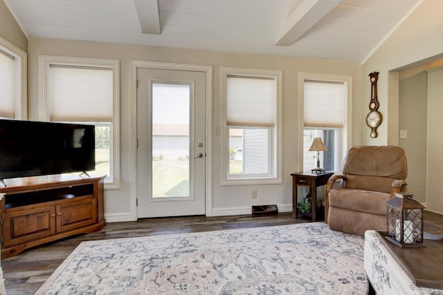 N5071 Deer Trl, Marinette, WI 54143 - living room featuring dark wood-style floors and baseboards