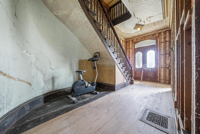 4760 State Rd 91, Oshkosh, WI 54904 - entrance foyer featuring stairway and hardwood / wood-style floors