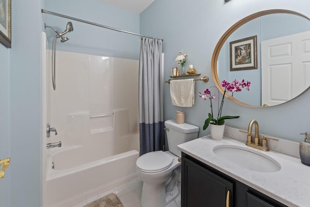 2639 W Honadel Blvd, Oak Creek, WI 53154 - bathroom with shower / bath combination with curtain, vanity, and tile patterned floors