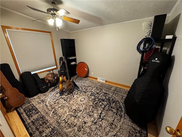 1311 W Northstar Ln, Eau Claire, WI 54703 - recreation room with ceiling fan, crown molding, and a textured ceiling