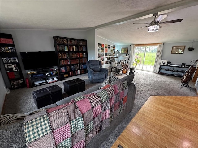 1311 W Northstar Ln, Eau Claire, WI 54703 - living room with a textured ceiling, wood finished floors, a ceiling fan, and vaulted ceiling