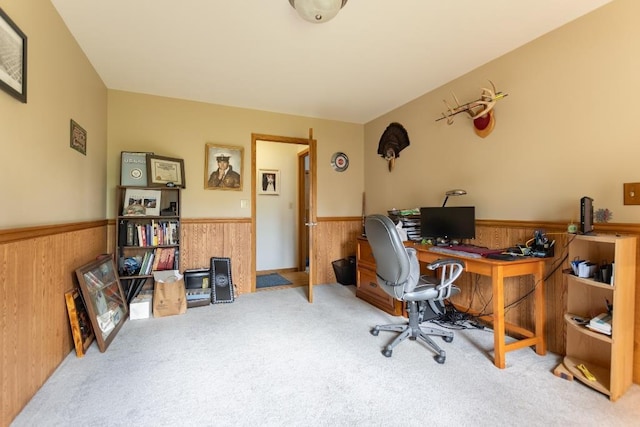 1207 Lark St, Merrill, WI 54452 - home office featuring wainscoting, carpet flooring, and wood walls