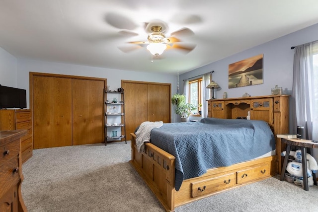 1207 Lark St, Merrill, WI 54452 - carpeted bedroom featuring multiple windows, two closets, and ceiling fan
