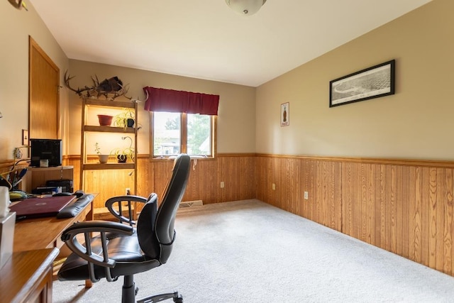 1207 Lark St, Merrill, WI 54452 - carpeted office space featuring a wainscoted wall and wood walls