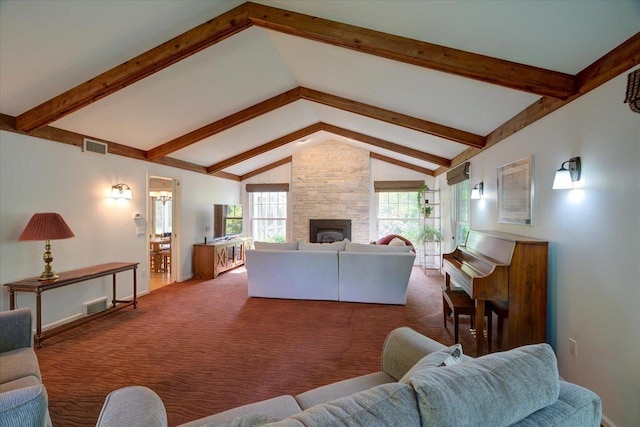 101 Everglade Dr, Madison, WI 53717 - living room featuring a stone fireplace, carpet flooring, and baseboards
