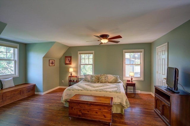 101 Everglade Dr, Madison, WI 53717 - bedroom with dark wood-style floors, baseboards, and ceiling fan