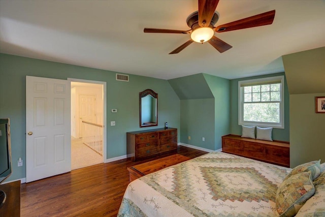 101 Everglade Dr, Madison, WI 53717 - bedroom with wood finished floors, baseboards, a ceiling fan, and lofted ceiling