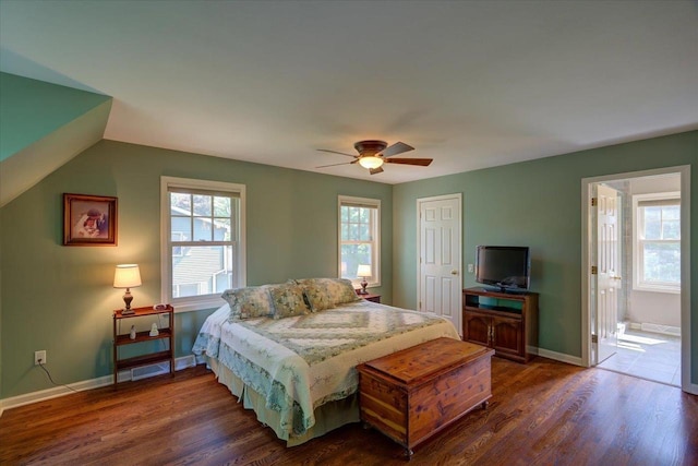 101 Everglade Dr, Madison, WI 53717 - bedroom featuring baseboards, dark wood-style flooring, and a ceiling fan