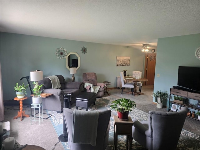318 Frenette Dr Unit 2, Chippewa Falls, WI 54729 - living room with carpet floors, a textured ceiling, and a ceiling fan