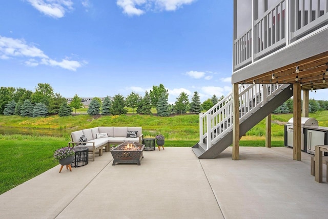 6249 Fountainhead Cir, Deforest, WI 53532 - view of patio with an outdoor living space with a fire pit and stairway