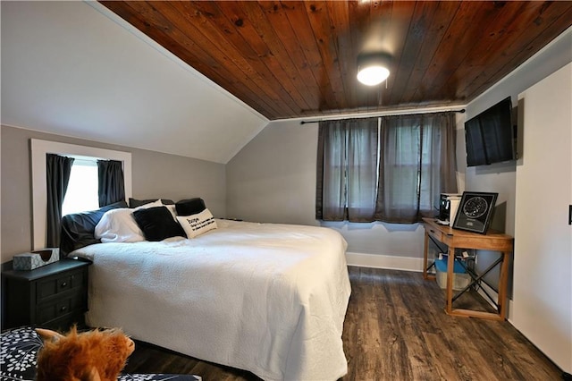 54675 Cudworth Ave, Grand View, WI 54839 - bedroom with dark wood-type flooring, wood ceiling, vaulted ceiling, and baseboards