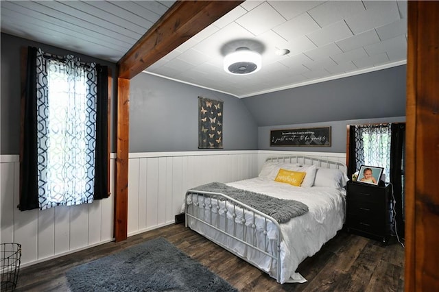 54675 Cudworth Ave, Grand View, WI 54839 - bedroom featuring wainscoting, lofted ceiling, and wood finished floors