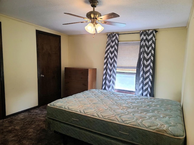 W5677 Alice Ln, New Lisbon, WI 53950 - carpeted bedroom with a closet, a textured ceiling, and a ceiling fan