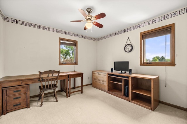 N7844 Lake Shore Ln, Sherwood, WI 54169 - office space with light colored carpet, a ceiling fan, and baseboards