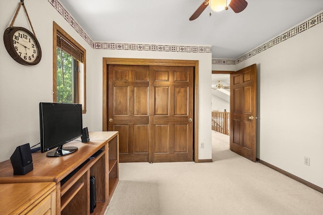 N7844 Lake Shore Ln, Sherwood, WI 54169 - office space featuring a ceiling fan, light colored carpet, and baseboards