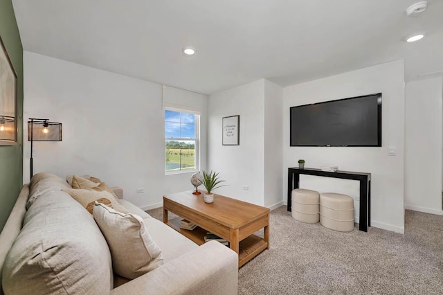 1104 58th Rd, Union Grove, WI 53182 - living room featuring carpet floors, baseboards, and recessed lighting