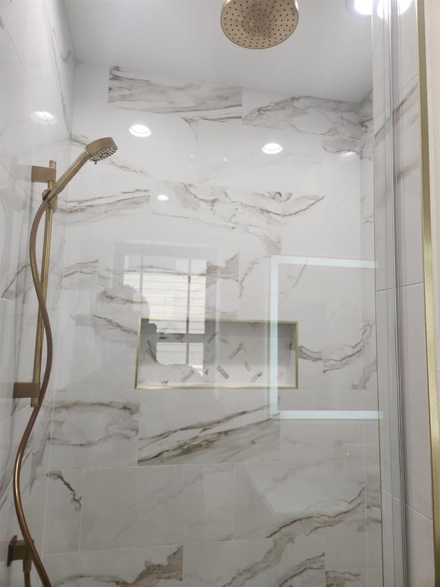 1100 Moll Dr, Waunakee, WI 53597 - bathroom with a marble finish shower and recessed lighting