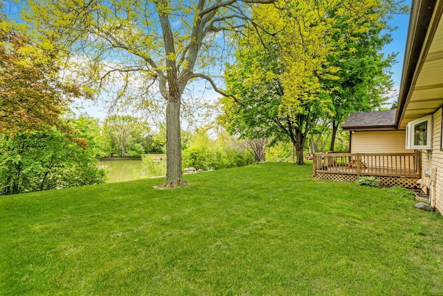 4951 W Joleno Ln, Brown Deer, WI 53223 - view of grassy yard featuring a deck with water view