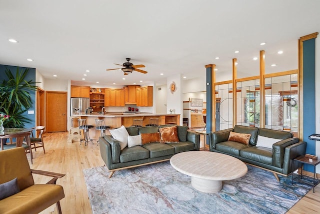 7965 Westhill Cir, Verona, WI 53593 - living area featuring light wood-type flooring, recessed lighting, and a ceiling fan