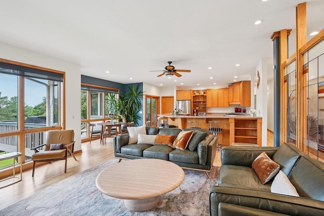 7965 Westhill Cir, Verona, WI 53593 - living area featuring light wood-type flooring, recessed lighting, and a ceiling fan