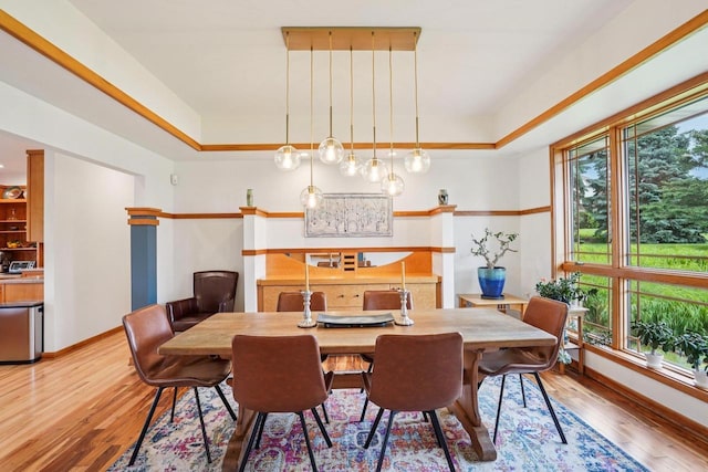 7965 Westhill Cir, Verona, WI 53593 - dining space with plenty of natural light, a raised ceiling, wood finished floors, and baseboards